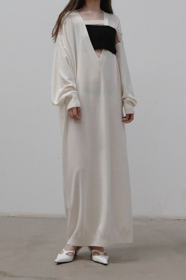 SWAYING/KNIT deconstructed v-neck dress (with corset) SW212LS09 white PS31